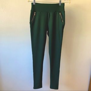 ShoSho Green Zipper Pocket Skinny Ankle Cropped Pants